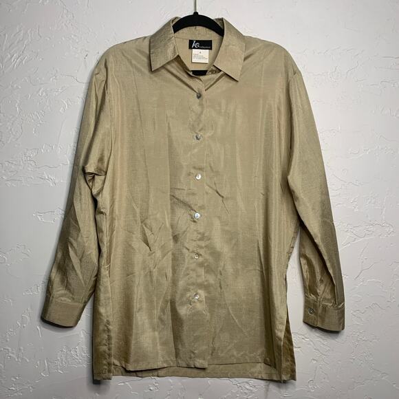 KS Collection Vintage Beige Button Down Shirt Womens 8 preppy old money retro - Picture 1 of 5